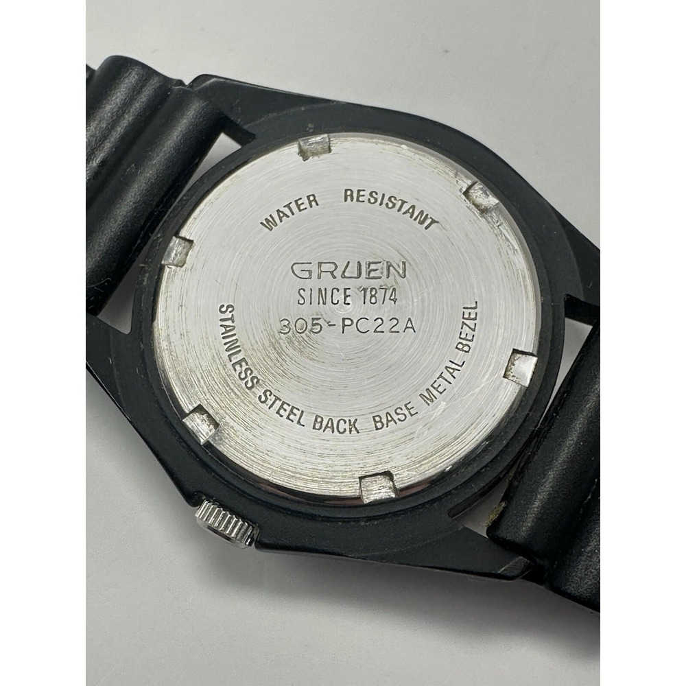 Gruen GR4684 Green Dial New Battery 34MM 8.25" Black Rubber Band Rare Diver C42 - Picture 10 of 12